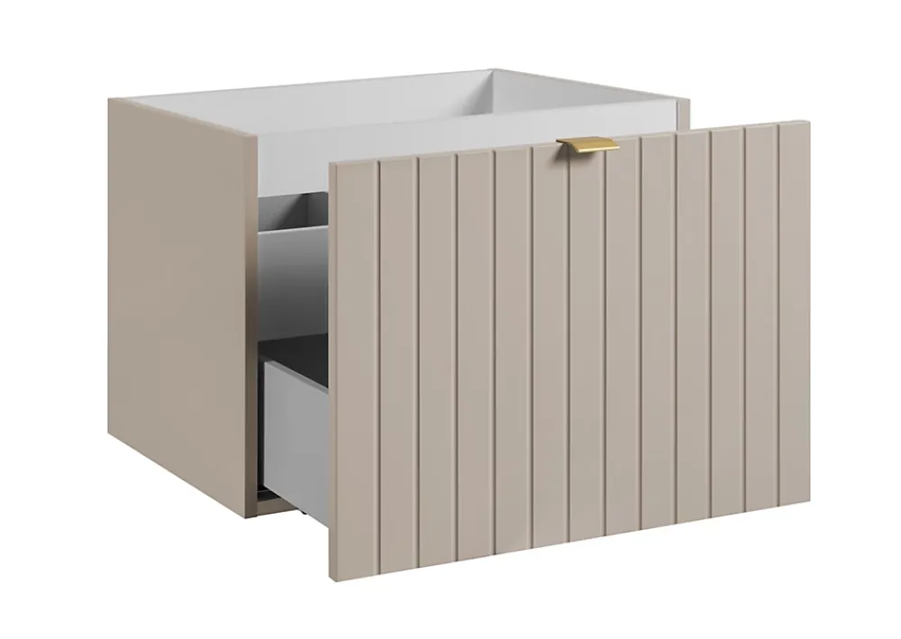 Meuble Sous Lavabo|Furnidea Meuble sous double vasque suspendu HARMO 120 cm Façade rainuré cachemire semi-mat