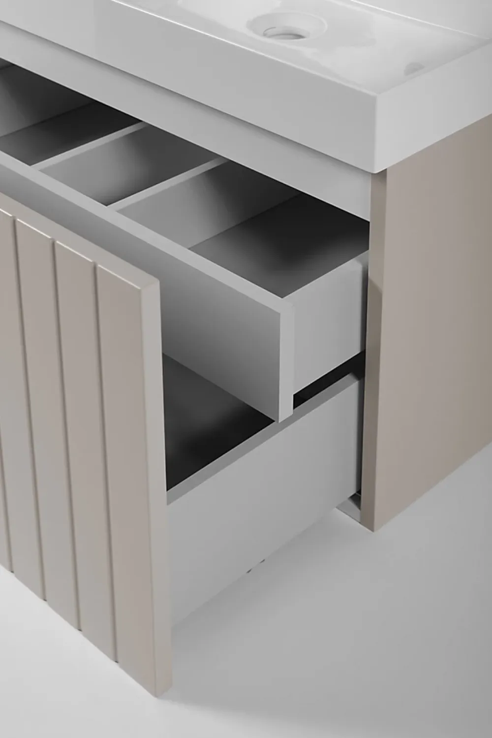 Meuble Sous Lavabo|Furnidea Meuble sous double vasque suspendu HARMO 120 cm Façade rainuré cachemire semi-mat