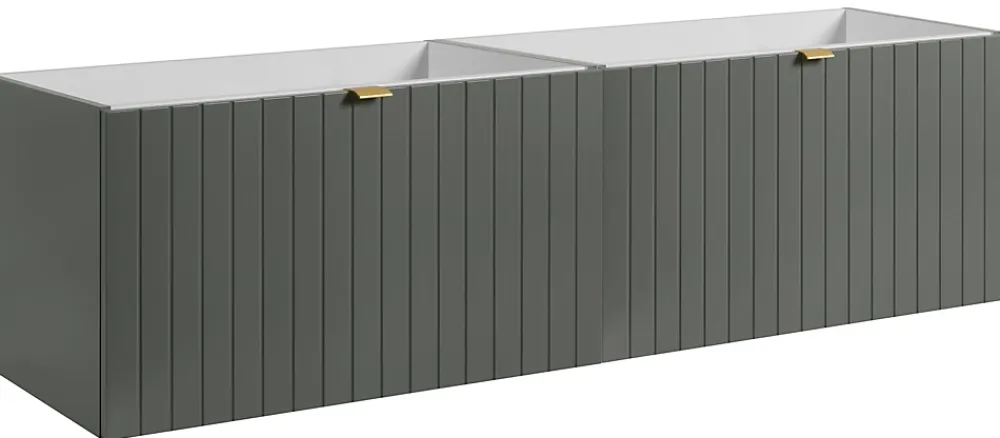 Furnidea Meuble sous double vasque suspendu HARMO 160 cm Façade rainuré vert semi-mat