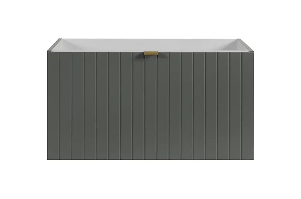 Furnidea Meuble sous double vasque suspendu HARMO 160 cm Façade rainuré vert semi-mat
