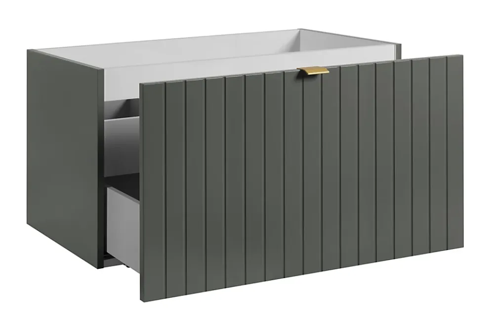 Furnidea Meuble sous double vasque suspendu HARMO 160 cm Façade rainuré vert semi-mat