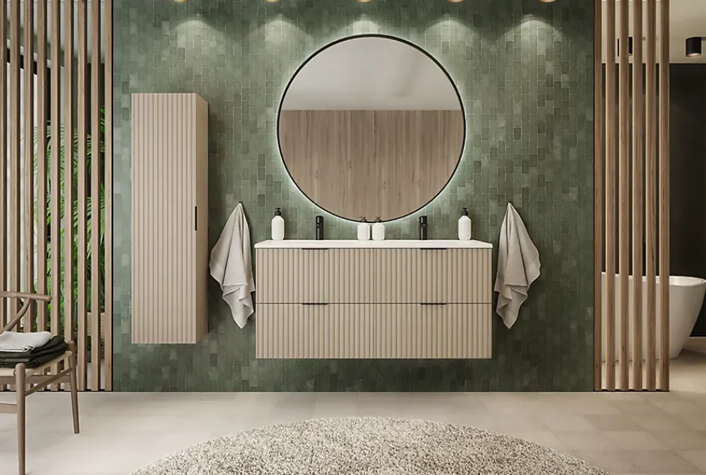 Furnidea Meuble sous double vasque sur pieds FLOW cachemire 120 cm