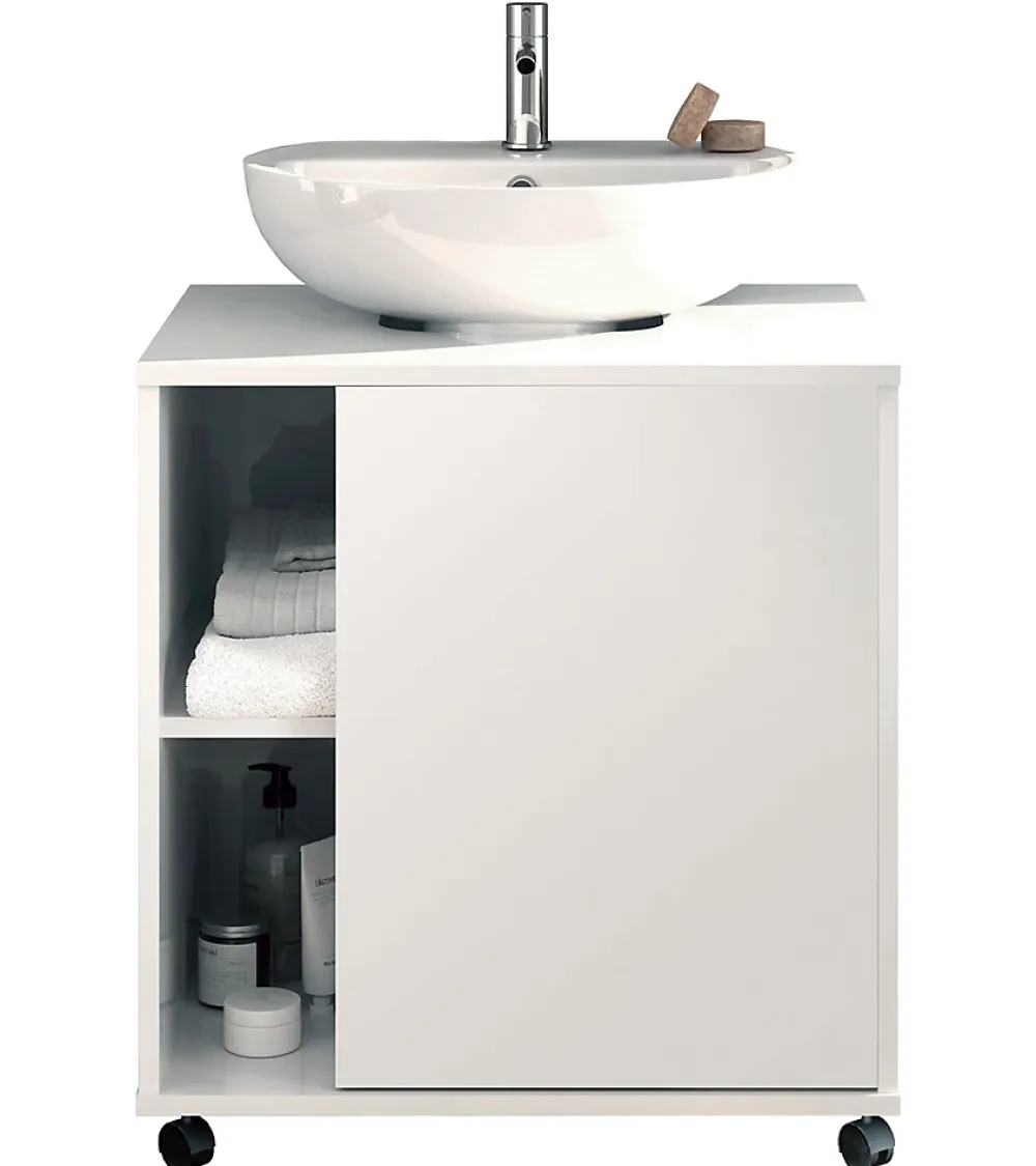 Meuble Sous Lavabo|Pegane Meuble sous lavabo 1 porte coloris blanc brillant - Hauteur 64 x Longueur 59 x Profondeur 45 cm