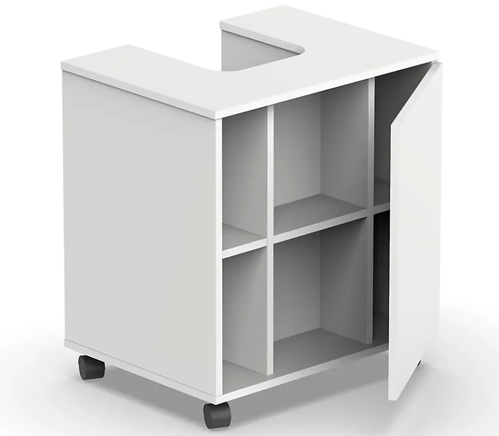 Meuble Sous Lavabo|Pegane Meuble sous lavabo 1 porte coloris blanc brillant - Hauteur 64 x Longueur 59 x Profondeur 45 cm