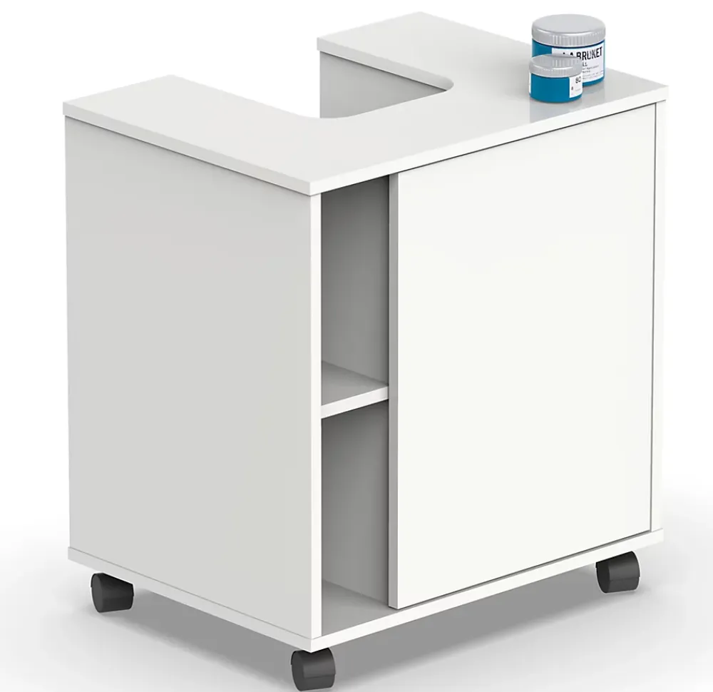 Meuble Sous Lavabo|Pegane Meuble sous lavabo 1 porte coloris blanc brillant - Hauteur 64 x Longueur 59 x Profondeur 45 cm