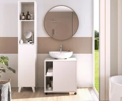 Meuble Sous Lavabo|Pegane Meuble sous lavabo 1 porte coloris blanc brillant - Hauteur 64 x Longueur 59 x Profondeur 45 cm