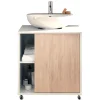 Pegane Meuble sous lavabo 1 porte coloris Blanc brillant / effet bois - Hauteur 64 x Longueur 59 x Profondeur 45 cm