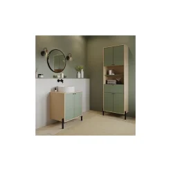 Meuble Vasque|Box & Beyond Meuble sous lavabo 2 portes bois naturel et vert 69 x 50 x 78 cm