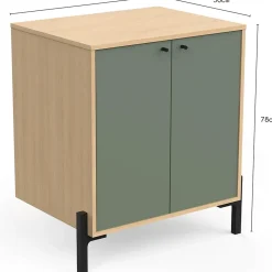 Meuble Vasque|Box & Beyond Meuble sous lavabo 2 portes bois naturel et vert 69 x 50 x 78 cm