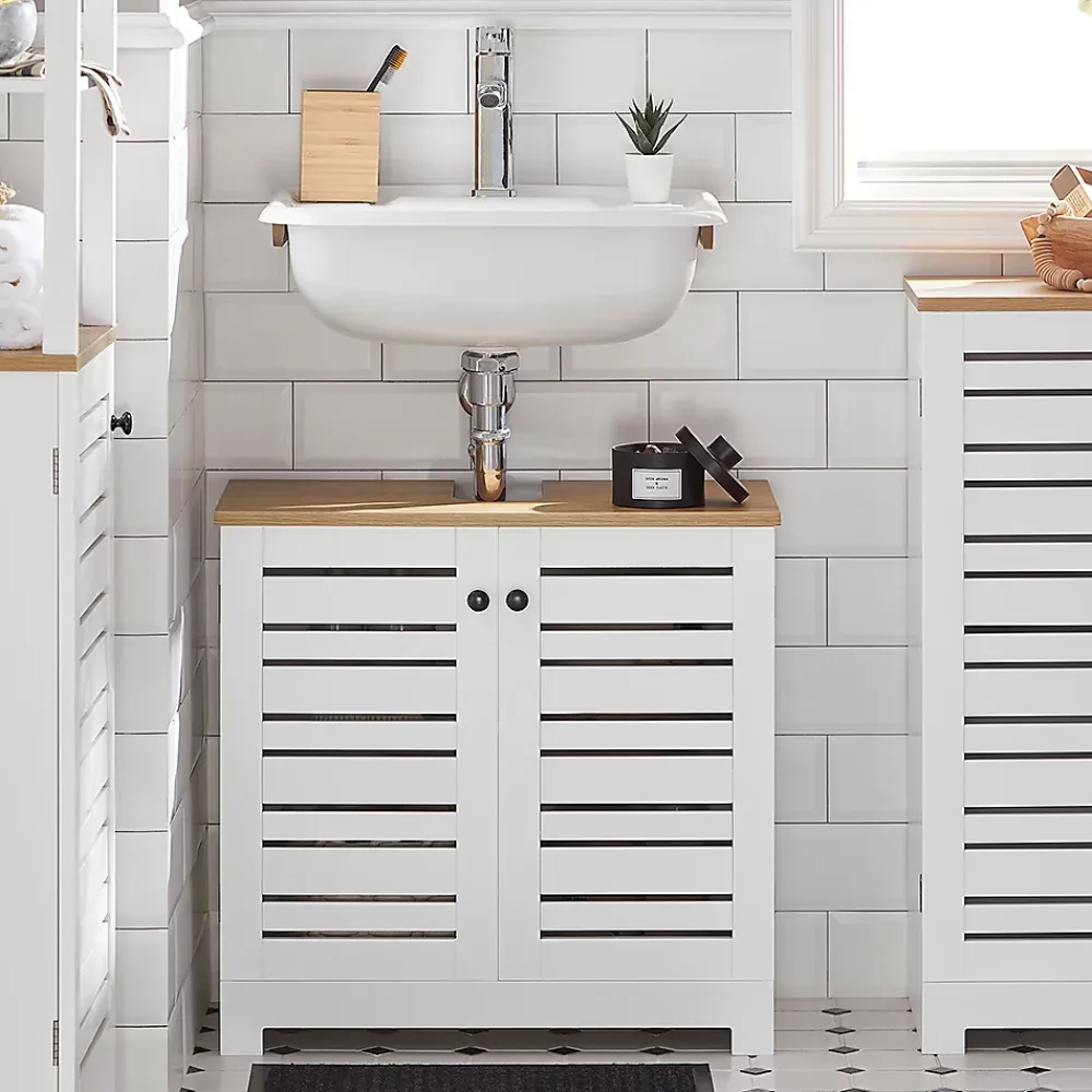 Meuble Sous Lavabo|Sobuy Meuble Sous Lavabo 2 étage 2 Portes Salle de Bain, BZR40-W,