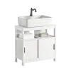 Meuble Sous-Vasque|Sobuy Meuble Sous Lavabo 1 étage et 2 Portes coulissantes, FRG128-W,