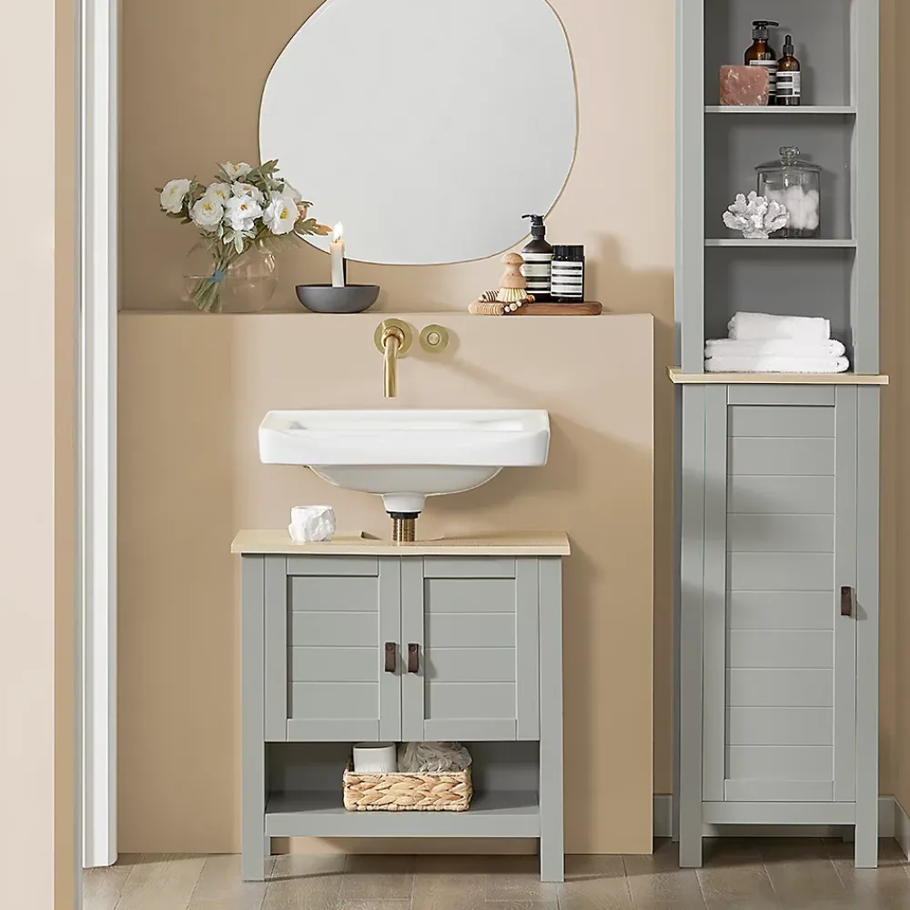 Meuble Sous Lavabo|Sobuy Meuble sous Lavabo avec 2 Portes et 1 Compartiment Ouvert, BZR69-HG,