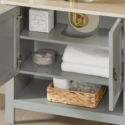 Meuble Sous Lavabo|Sobuy Meuble sous Lavabo avec 2 Portes et 1 Compartiment Ouvert, BZR69-HG,