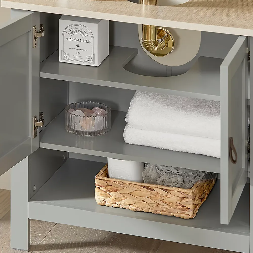 Meuble Sous Lavabo|Sobuy Meuble sous Lavabo avec 2 Portes et 1 Compartiment Ouvert, BZR69-HG,