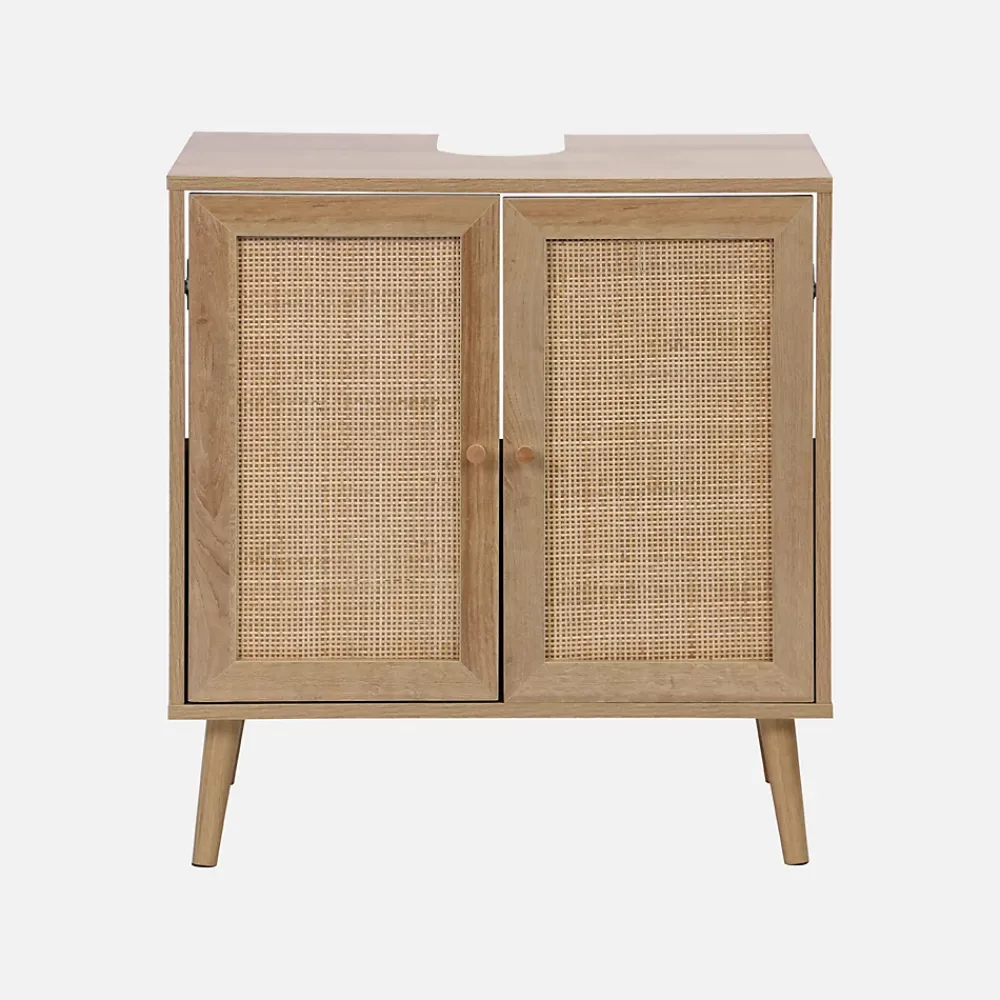 Sweeek Meuble sous lavabo décor bois et cannage Bohème 65 x 40 x 70 cm naturel
