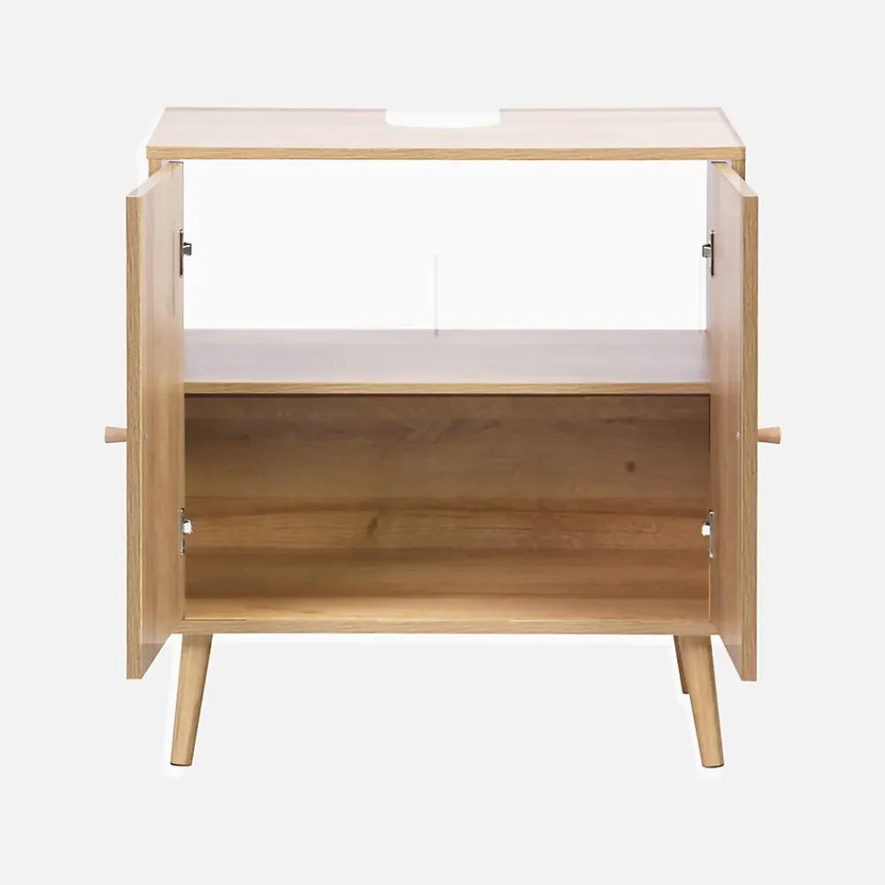 Sweeek Meuble sous lavabo décor bois et cannage Bohème 65 x 40 x 70 cm naturel