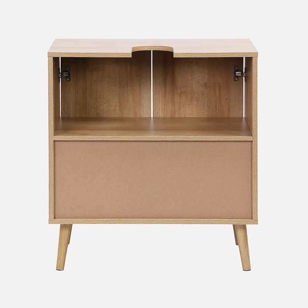 Sweeek Meuble sous lavabo décor bois et cannage Bohème 65 x 40 x 70 cm naturel