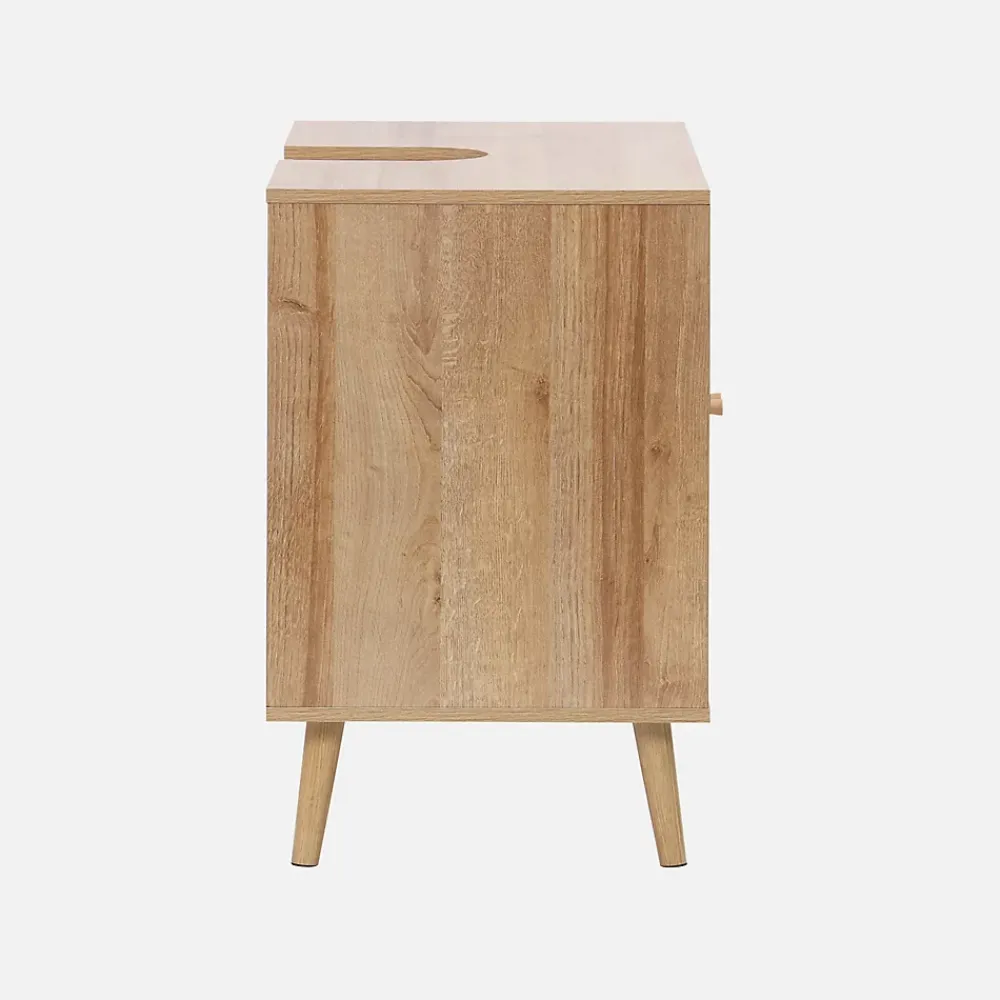 Sweeek Meuble sous lavabo décor bois et cannage Bohème 65 x 40 x 70 cm naturel