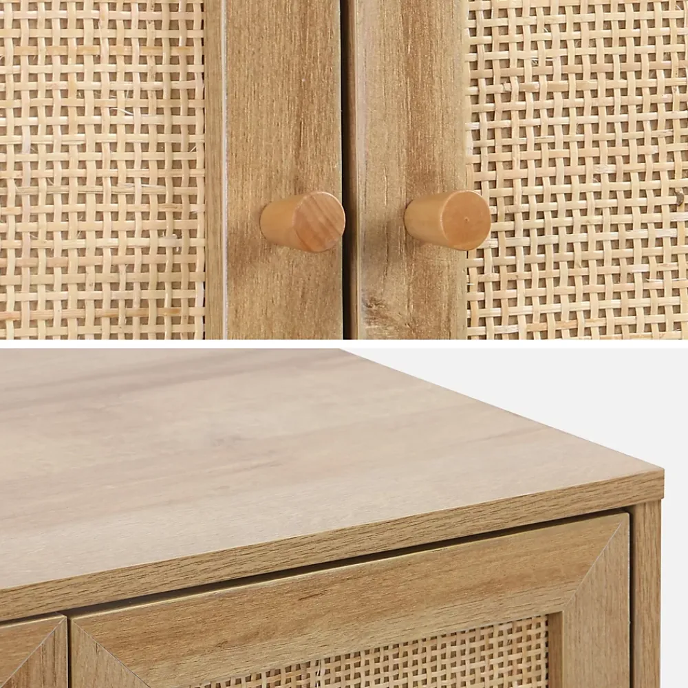 Sweeek Meuble sous lavabo décor bois et cannage Bohème 65 x 40 x 70 cm naturel