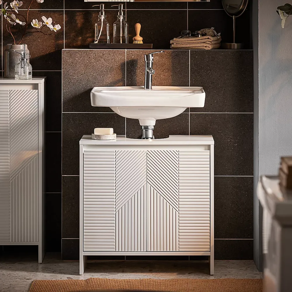 Sobuy Meuble sous Lavabo de Salle de Bain avec 2 Portes et 2 Étagères, Blanc, L60xP30xH61 cm, BZR157-W
