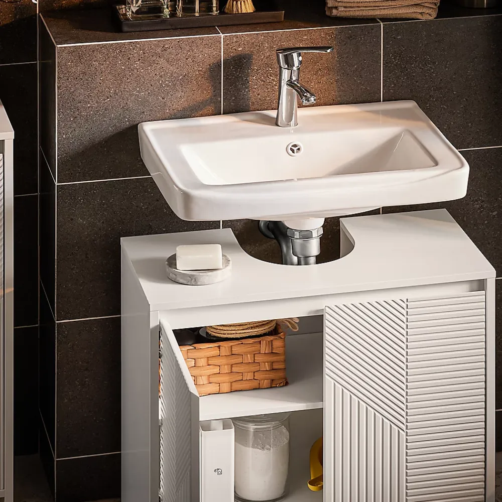 Sobuy Meuble sous Lavabo de Salle de Bain avec 2 Portes et 2 Étagères, Blanc, L60xP30xH61 cm, BZR157-W
