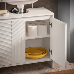 Sobuy Meuble sous Lavabo de Salle de Bain avec 2 Portes et 2 Étagères, Blanc, L60xP30xH61 cm, BZR157-W