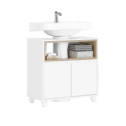 Sobuy Meuble Sous Lavabo de Salle de Bain Meuble évier de Cuisine, 2 Portes, BZR148-W,