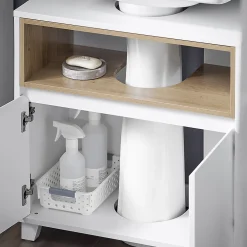 Sobuy Meuble Sous Lavabo de Salle de Bain Meuble évier de Cuisine, 2 Portes, BZR148-W,
