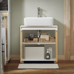 Meuble Sous Lavabo|Sobuy Meuble sous Lavabo de Salle de Bain à 2 Portes en Bambou, BZR125-W,