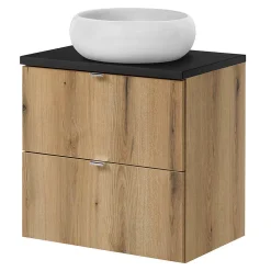 [En.Casa] Meuble sous lavabo NEWPORT avec 2 tiroirs 60 x 60 x 40 cm effet chêne noir en.casa