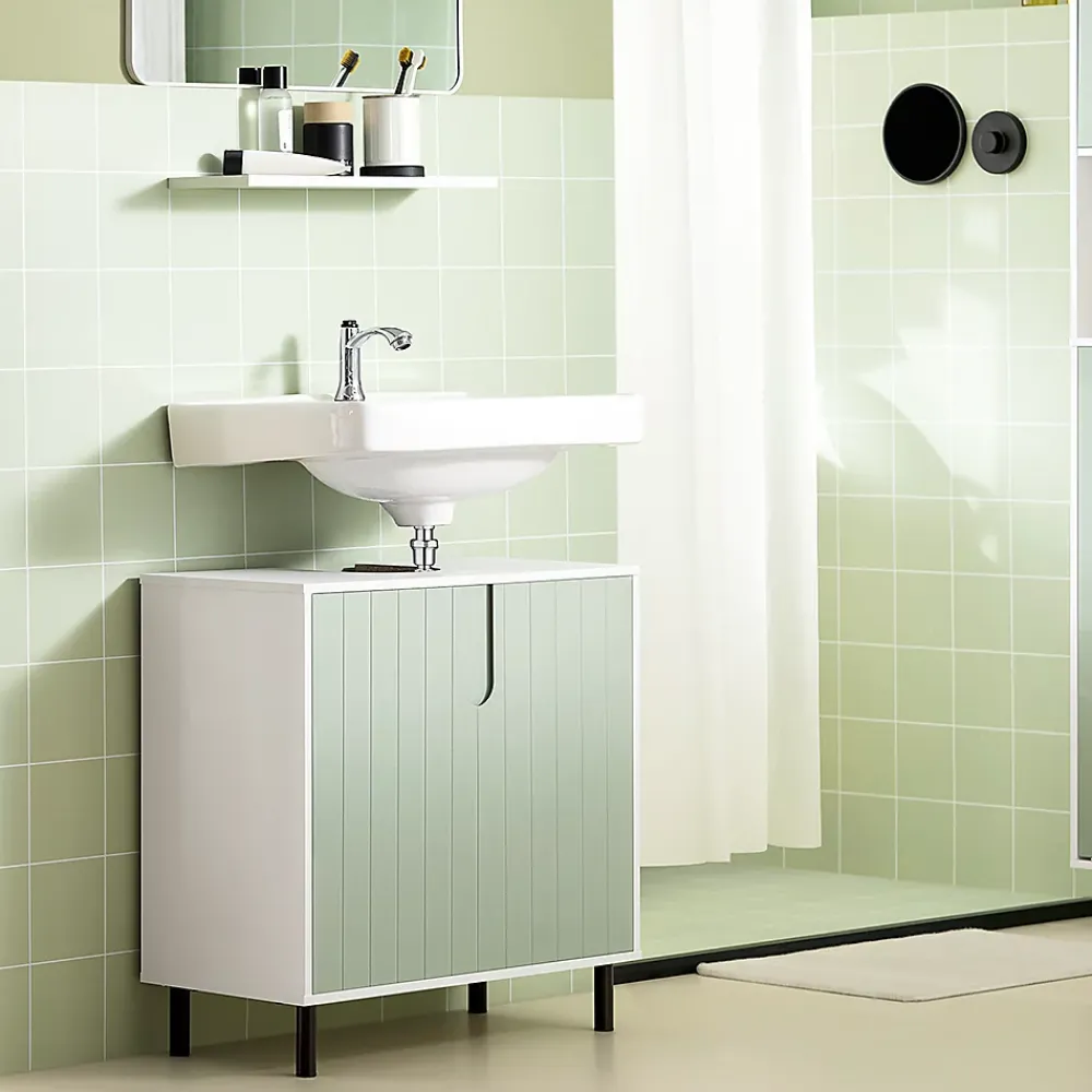 Sobuy Meuble sous Lavabo Salle de Bain, Meuble sous Vasque avec 2 Portes, , BZR139-GR