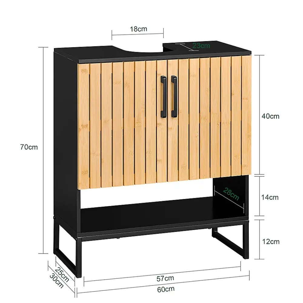 Sobuy Meuble sous Lavabo Salle de Bain 60 cm en Bambou et Métal pour Espace Réduit, BZR202-SCH