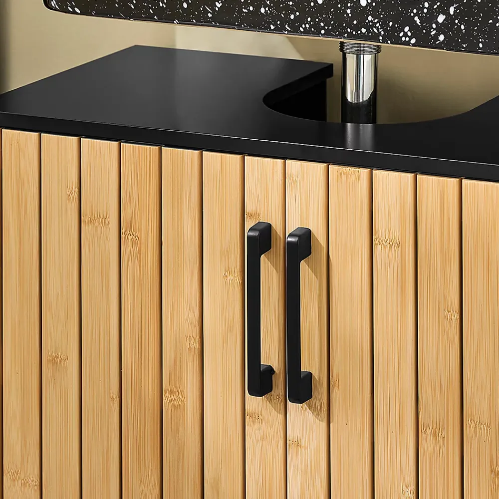 Sobuy Meuble sous Lavabo Salle de Bain 60 cm en Bambou et Métal pour Espace Réduit, BZR202-SCH