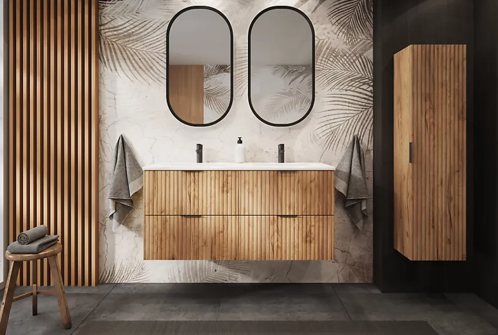 Meuble Vasque|Furnidea Meuble sous vasque à 2 portes FLOW CHÊNE 120 cm avec 2 x l'étagères - extensions et plan
