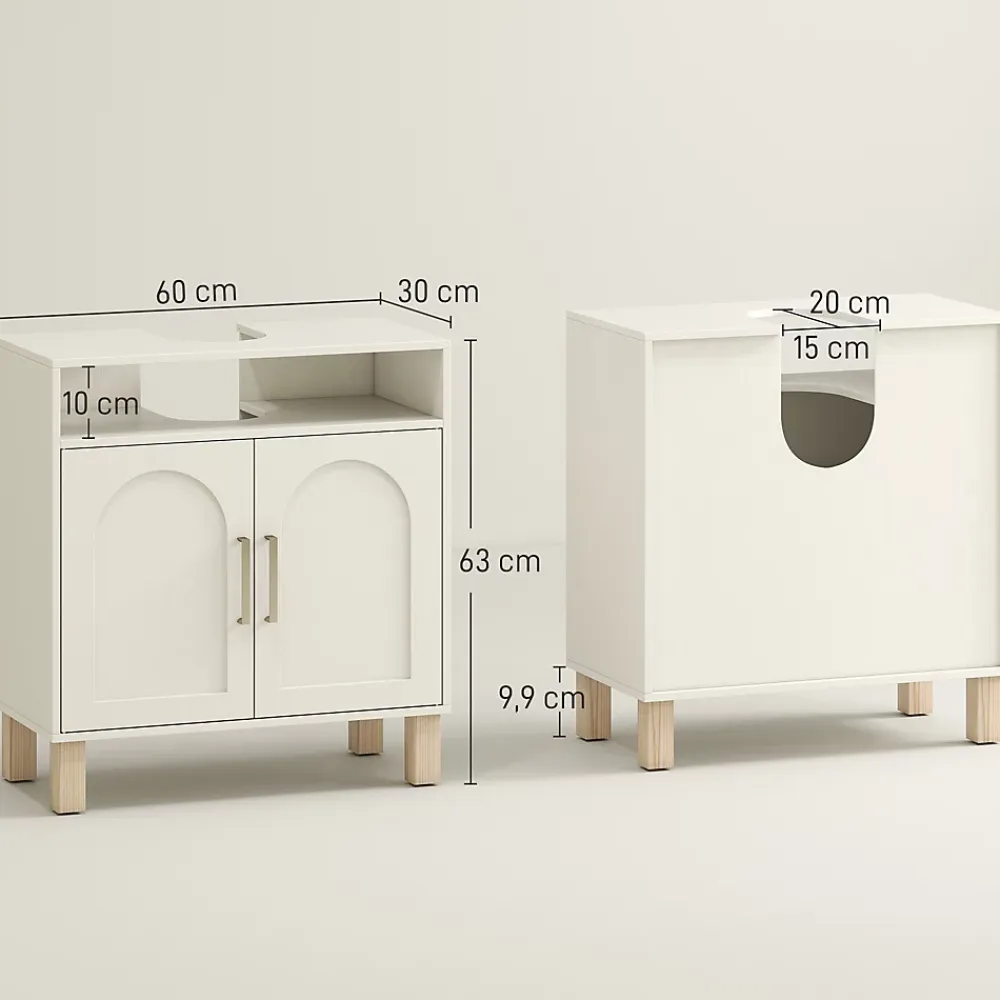 Homcom Meuble sous vasque - 2 portes, étagère, niche - MDF crème