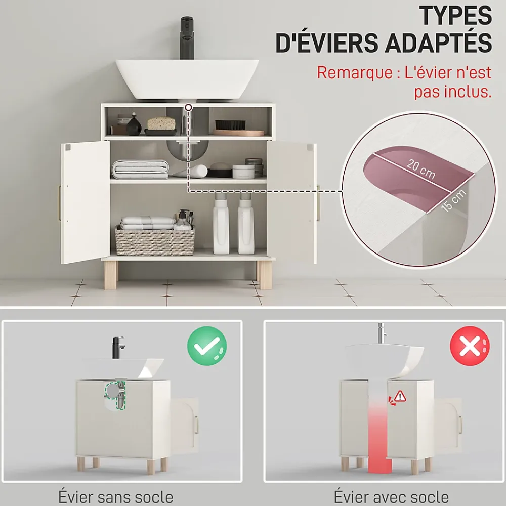 Homcom Meuble sous vasque - 2 portes, étagère, niche - MDF crème