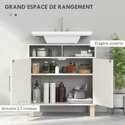 Homcom Meuble sous vasque - 2 portes, étagère, niche - MDF crème