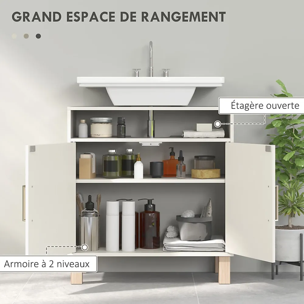 Homcom Meuble sous vasque - 2 portes, étagère, niche - MDF crème