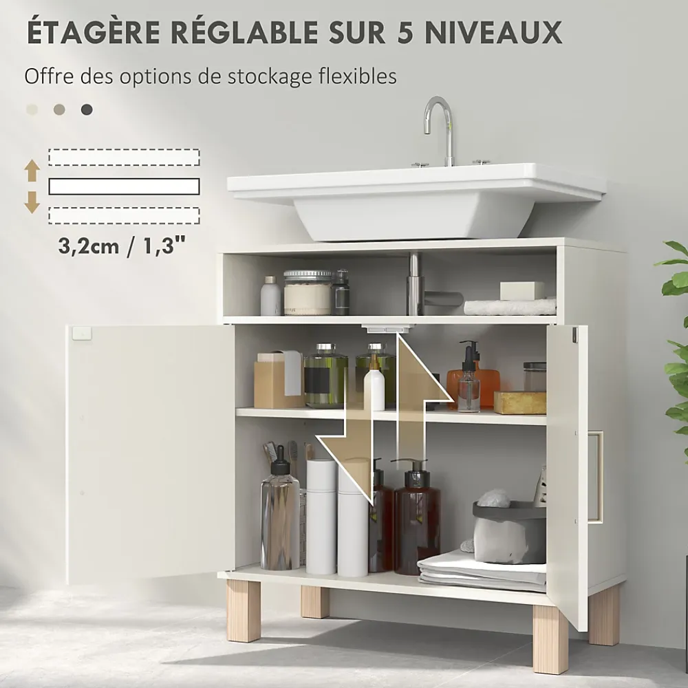 Homcom Meuble sous vasque - 2 portes, étagère, niche - MDF crème