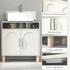 Homcom Meuble sous vasque - 2 portes, étagère, niche - MDF crème
