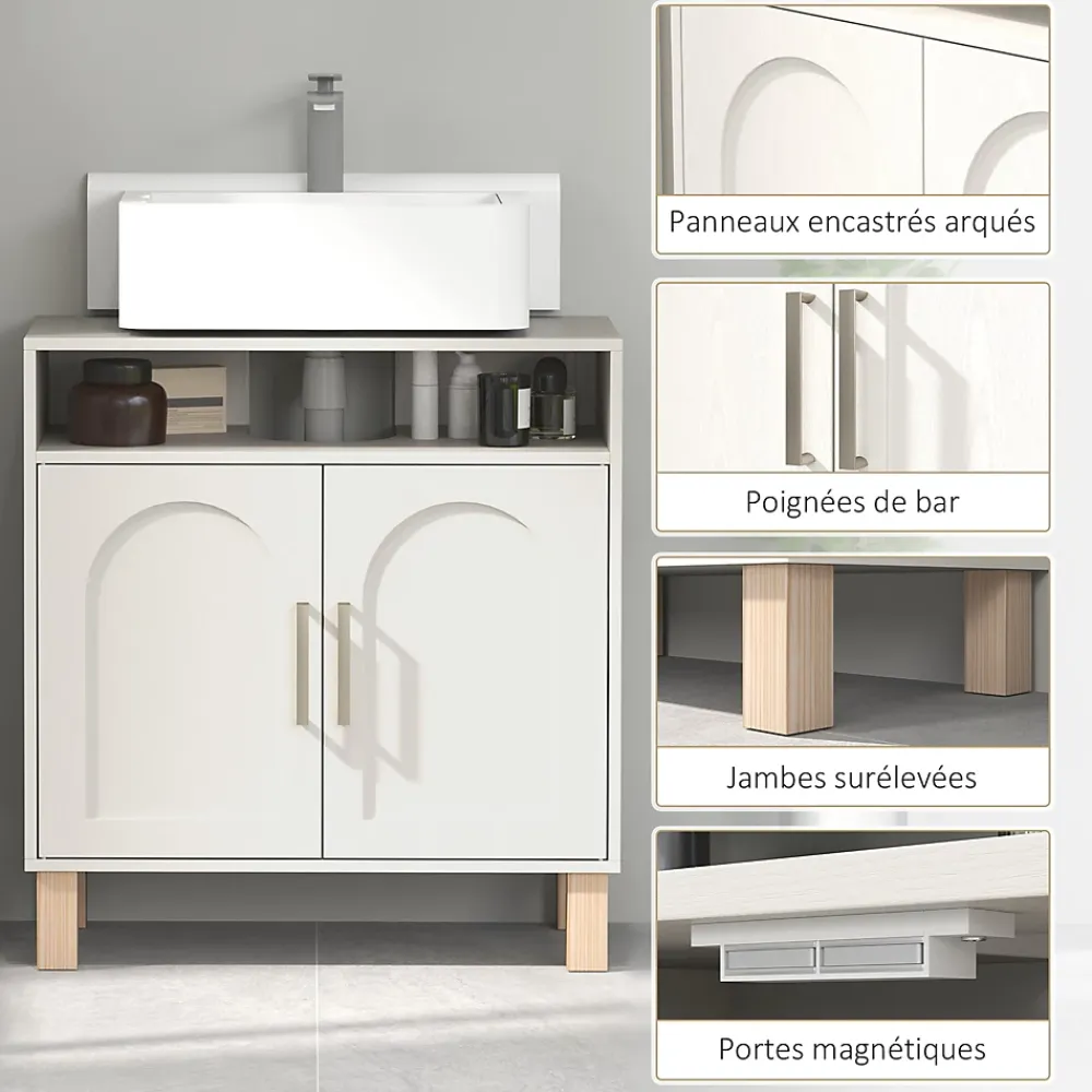 Homcom Meuble sous vasque - 2 portes, étagère, niche - MDF crème