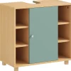 Meuble Sous-Vasque|Homcom Meuble sous vasque 6 niches porte étagère dim. 60 x 33 x 57 cm effet bois clair vert d'eau