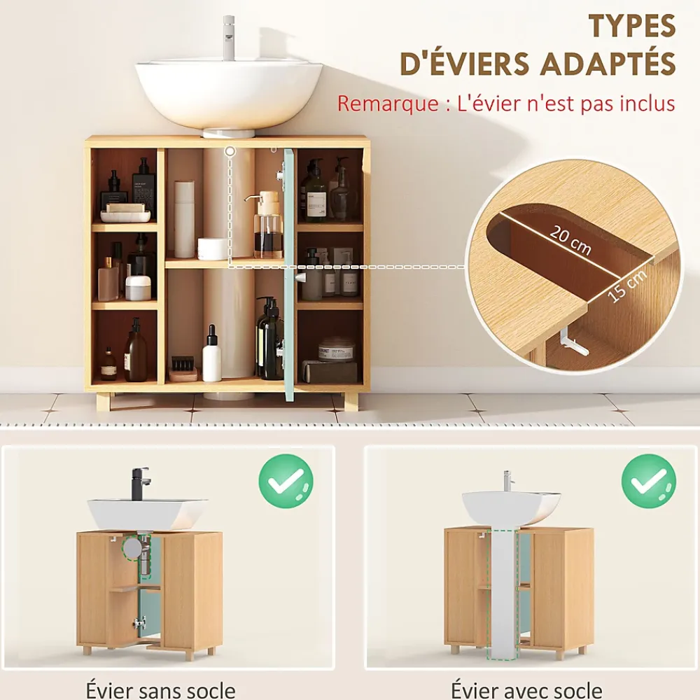 Meuble Sous-Vasque|Homcom Meuble sous vasque 6 niches porte étagère dim. 60 x 33 x 57 cm effet bois clair vert d'eau