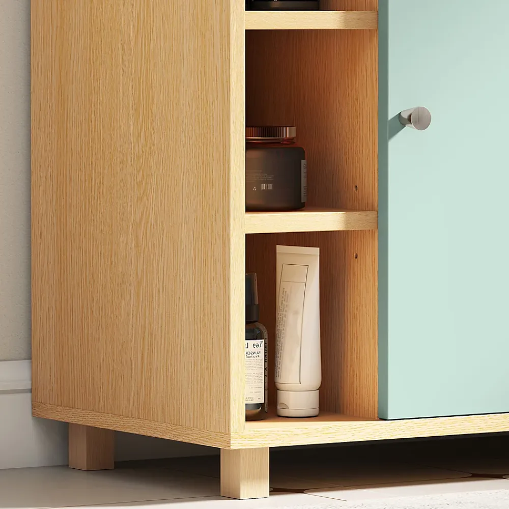 Meuble Sous-Vasque|Homcom Meuble sous vasque 6 niches porte étagère dim. 60 x 33 x 57 cm effet bois clair vert d'eau