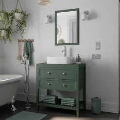 GoodHome Meuble sous vasque à poser l.80 cm vert + plan de toilette, Perma