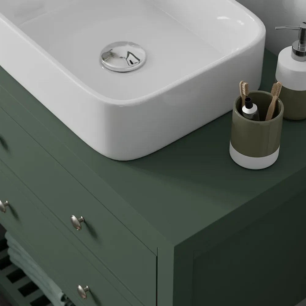GoodHome Meuble sous vasque à poser l.80 cm vert + plan de toilette, Perma
