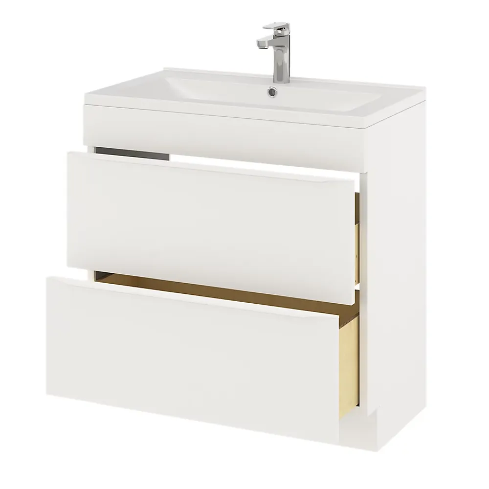 GoodHome Meuble sous vasque à poser blanc mat l.80 x H.82 x P.45 cm, Imandra