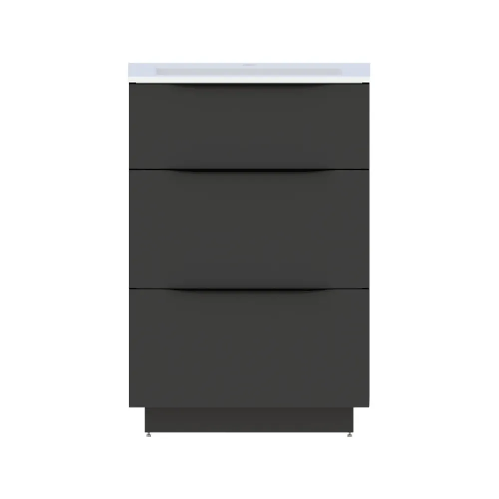 Meuble sous vasque à poser noir mat l.60 x H.88 x P.50 cm, Pamili