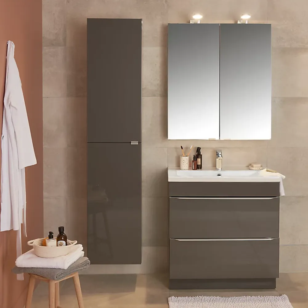 GoodHome Meuble sous vasque à poser gris taupe l.80 x H.82 x P.45 cm, Imandra