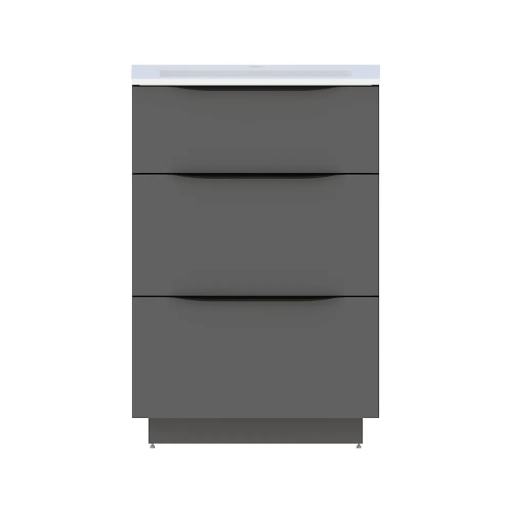 Meuble sous vasque à poser gris anthracite brillant l.60 x H.88 x P.50 cm, Pamili